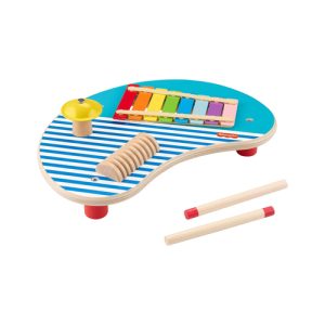 Mattel Fisher-Price Wooden Musical Table With Percussion Instrument Toys, 3 Wood Pieces
