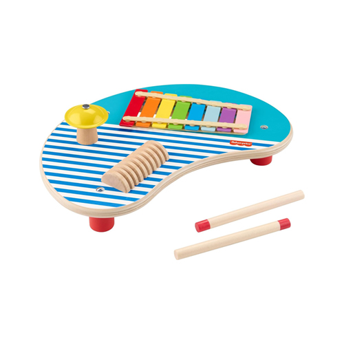 Mattel Fisher-Price Wooden Musical Table With Percussion Instrument Toys, 3 Wood Pieces