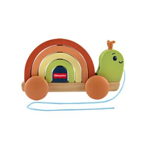 Mattel Fisher-Price Tiny Garden Wooden Pull-Along Stacking Snail Toddler Toy, 6 Wood Pieces