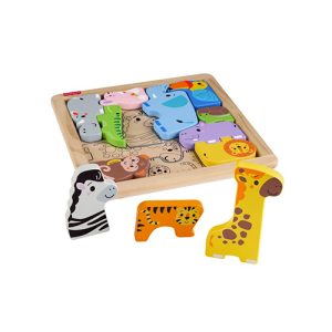 Mattel Fisher-Price Wooden Animal Puzzle, Shape-Sorting Activity For Kids, 12 Wood Blocks