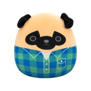 Jazwares Squishmallows - Core: Buddy Squad - Brown Pug in Green and Blue Flannel Shirt - Prince (12 Inch)