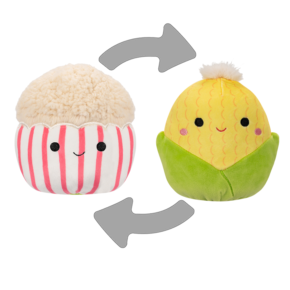 Jazwares Squishmallows - Flip-A-Mallows: Food Squad - Corn On The Cob Conrad Flip to Popcorn Arnel (5 Inch)