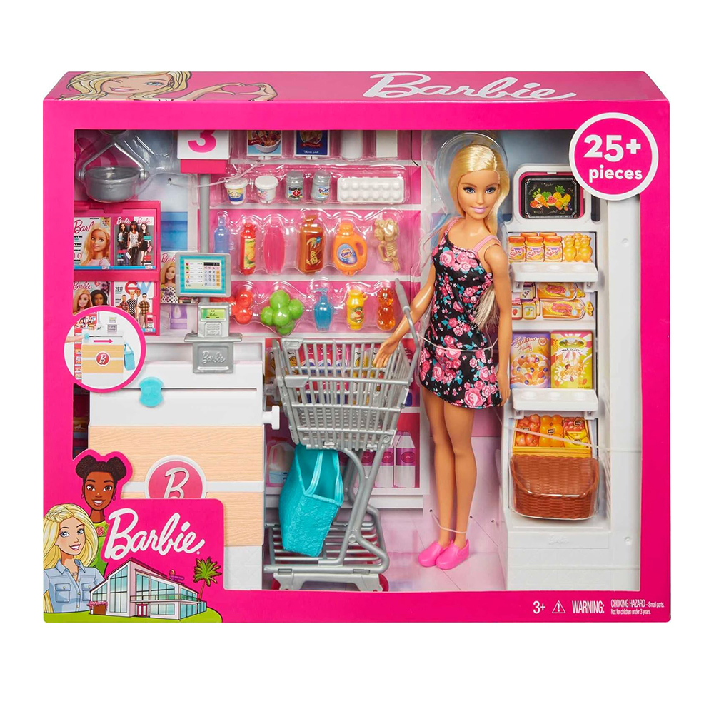 Mattel Barbie Doll And Supermarket Playset With 25 Grocery Store And Food-Themed Accessories - Image 2