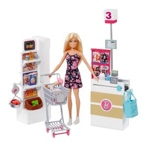 Mattel Barbie Doll And Supermarket Playset With 25 Grocery Store And Food-Themed Accessories