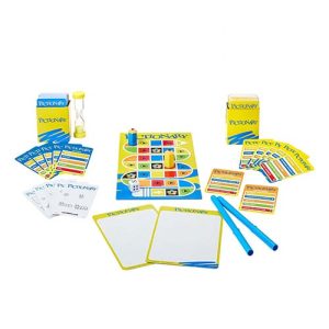 Mattel Pictionary Family Board Game for Kids, Adults and Game Night for 2 Teams with Erasable Markers, Boards and Sand Timer
