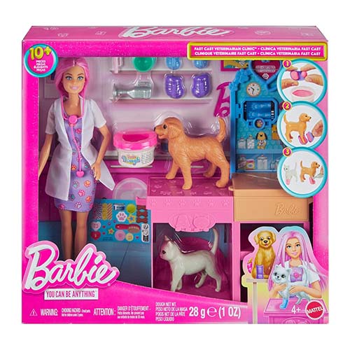 Mattel Barbie Fast Cast Veterinarian Clinic Playset with Pink Colored Hair Fashion Doll, Vet Furniture & 10+ Accessories Including Molds & Dough for Bandages - Image 2