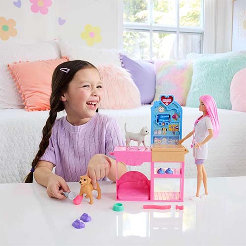 Mattel Barbie Fast Cast Veterinarian Clinic Playset with Pink Colored Hair Fashion Doll, Vet Furniture & 10+ Accessories Including Molds & Dough for Bandages - Image 5