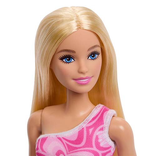 Mattel Barbie Fashion Doll With Straight Blonde Hair Wearing Removable Pink  Dress & Shoes With Logo Print (DTF41) | Bingo