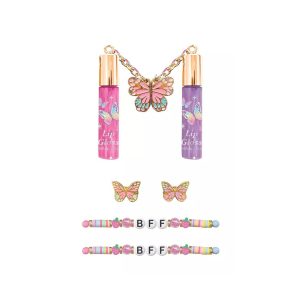 Hot Focus - Best Friends Beauty Tie-Dye Butterfly Lip Gloss With Jewelry Set