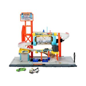 Mattel Matchbox Spin Cyclone Car Wash Playset With 1:64 Scale Die-Cast Toy Corvette & Tow Truck