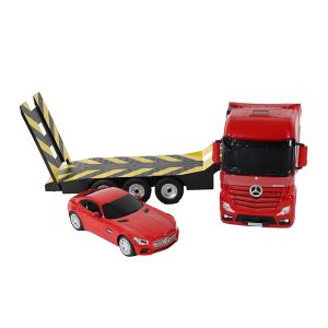 Rastar R/C Mercedes-Benz Actros 1:26 Red with Mercedes-Benz AMG GT 1:24 Scale Car Red