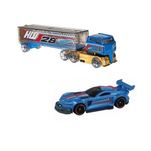 Mattel Hot Wheels Super Rigs, 1:64 Scale Toy Car And Matching Transporter, 2 Vehicles, Rig Dog (BDW55 Group BDW51-977E)
