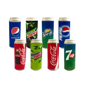 Bingo Squishy Large soda cans PU Mixed style, with mesh bags 12 pieces per medium pack