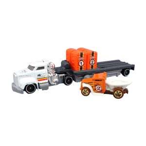 Mattel Hot Wheels Super Rigs, 1:64 Scale Toy Car And Matching Transporter, 2 Vehicles, Heavy Doody Dumper (JCM47 Group BDW51-977E)