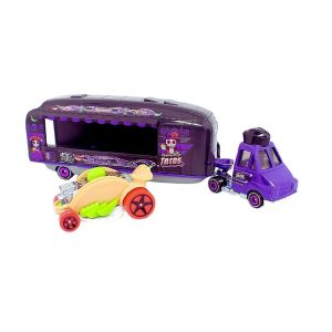 Mattel Hot Wheels Super Rigs, 1:64 Scale Toy Car And Matching Transporter, 2 Vehicles, Dine ''N Dash (JDJ58 Group BDW51-977E)