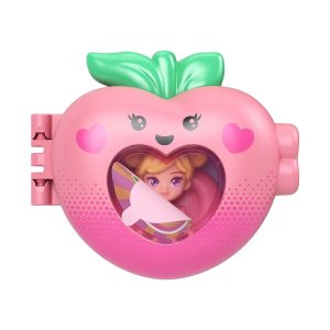 Mattel Polly Pocket Fruit Friend Reveal Surprise, Strawberry Mini Toy, Doll & Micro Compact, Keychain And Sticker Sheet, Pet Accessory