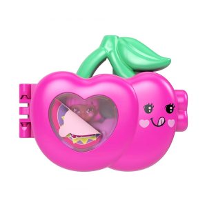 Mattel Polly Pocket Fruit Friend Reveal Surprise, Pink Mini Toy, Doll & Micro Compact, Keychain and Sticker Sheet, Pet Accessory