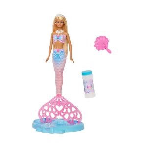Mattel Barbie Bubble Sparkle Mermaid Doll with Bubble-Making Feature & Solution, Tray & Hairbrush, Plus Long, Color-Streaked Blonde Hair