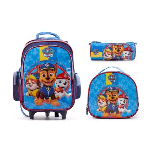 Amiral Cartoon Animation: Paw Patrol 3-In-1 Back to School Collectotion (3-Wheels Trolley Backpack 18 Inch , Lunch Bag & Pencilcase)