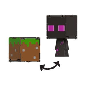 Mattel Minecraft Flippin’ Figs Figures, 2-In-1 Fidget Play, 3.75-Inch Scale Enderman Action Figure + Grass Block Collectible Toy