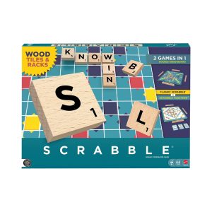 Mattel Scrabble Board Game Family Word Game With Wood Tiles And Racks And Two Ways To Play For 2-4 Players