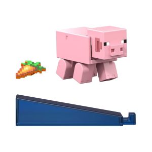 Mattel Minecraft Pig Action Figure & Accessory Set, 3.25-Inch Scale Collectible Toy With Building Piece
