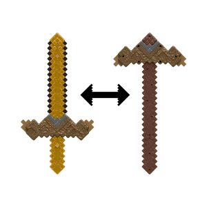 Mattel Minecraft Click & Switch Sword & Pick-Axe, Transforming Kid-Sized 2-In-1 Toy For Role-Play & Costumes
