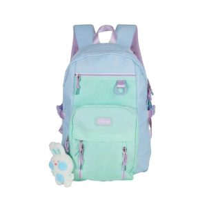 PAUSE 5-Zipper Backpack with Laptop Sleeve - Light Blue & Mint