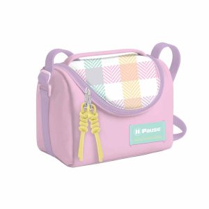 PAUSE Plaid Strap Lunch Bag - Rose & Purple