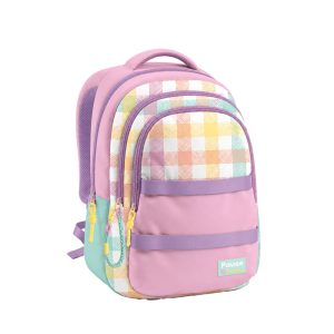 PAUSE 4-Zipper Plaid Backpack - Rose & Purple