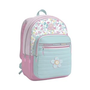 PAUSE 4-Zipper Floral Backpack - Rose & Light Blue