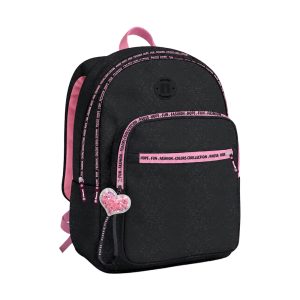 PAUSE 4-Zipper Backpack with Rose Trim - Black