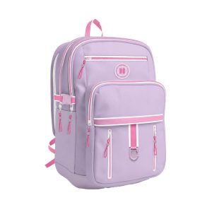 PAUSE 4-Zipper Backpack with Red Ribbon - Purple