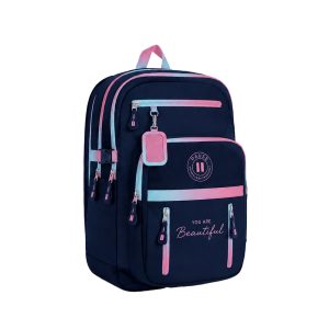 PAUSE 4-Zipper Backpack with Multi Color Ribbon - Navy Blue