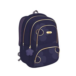 PAUSE 4-Zipper Backpack with Gold Zipper - Navy Blue