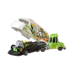Mattel Hot Wheels Super Rigs 1:64 Scale Toy Car And Matching Transporter, 2 Vehicles Tooned Up (GKC26 Group BDW51-977G)