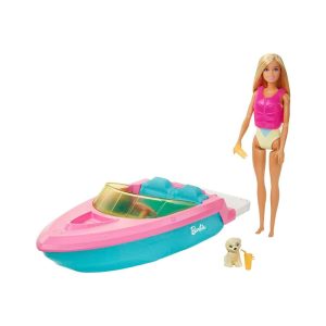 Mattel Barbie Doll And Boat With Puppy And Accessories, Floats in Water, For 3 To 7 Year Olds