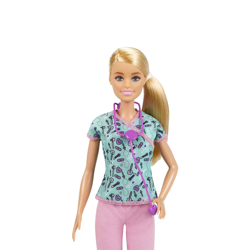 Mattel Barbie Nurse Fashion Doll Dressed in Medical Scrubs, White Shoes & Stethoscope Accessory - Image 3