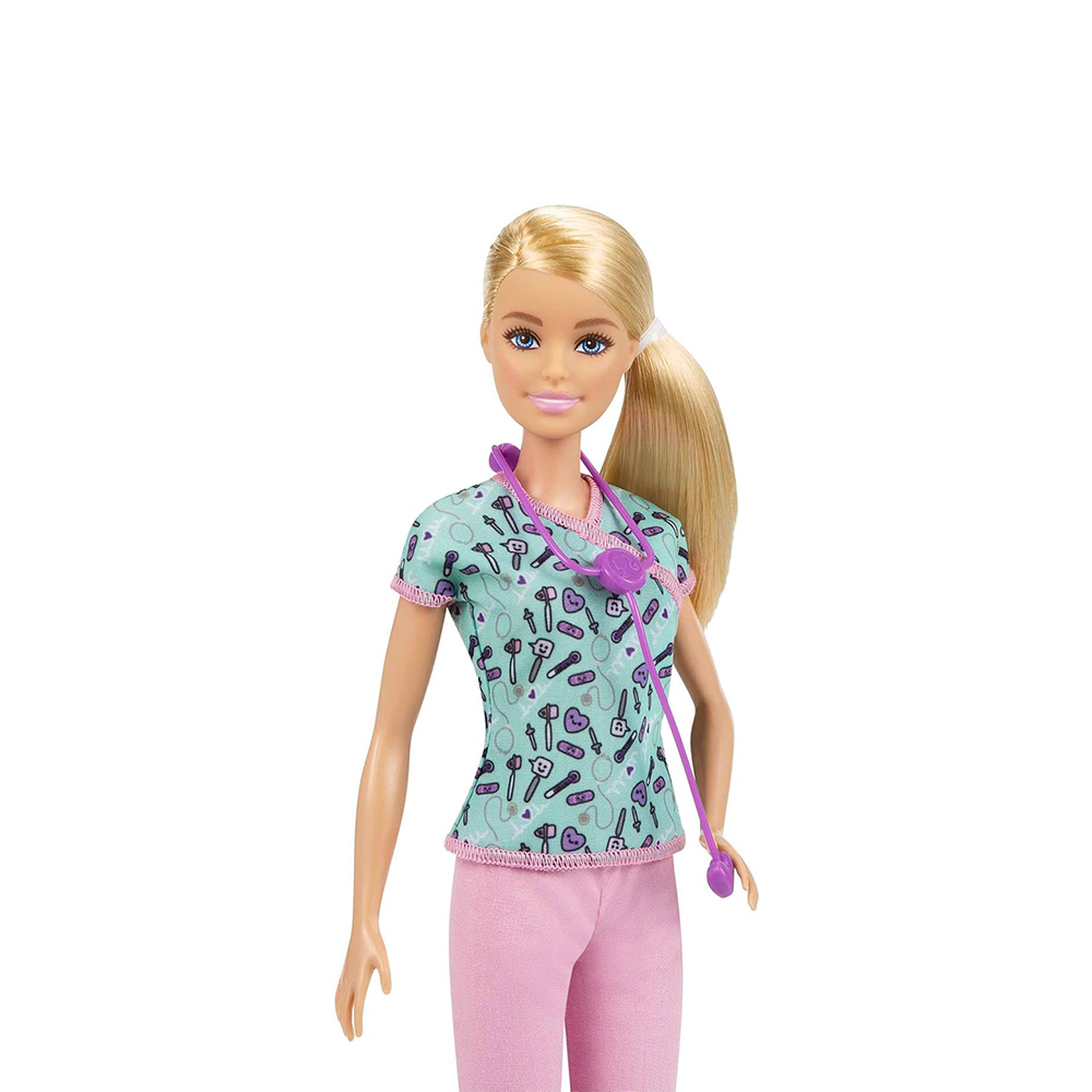 Mattel Barbie Nurse Fashion Doll Dressed in Medical Scrubs, White Shoes & Stethoscope Accessory - Image 4