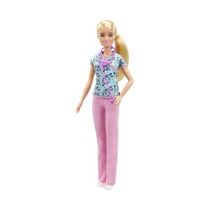 Mattel Barbie Nurse Fashion Doll Dressed in Medical Scrubs, White Shoes & Stethoscope Accessory