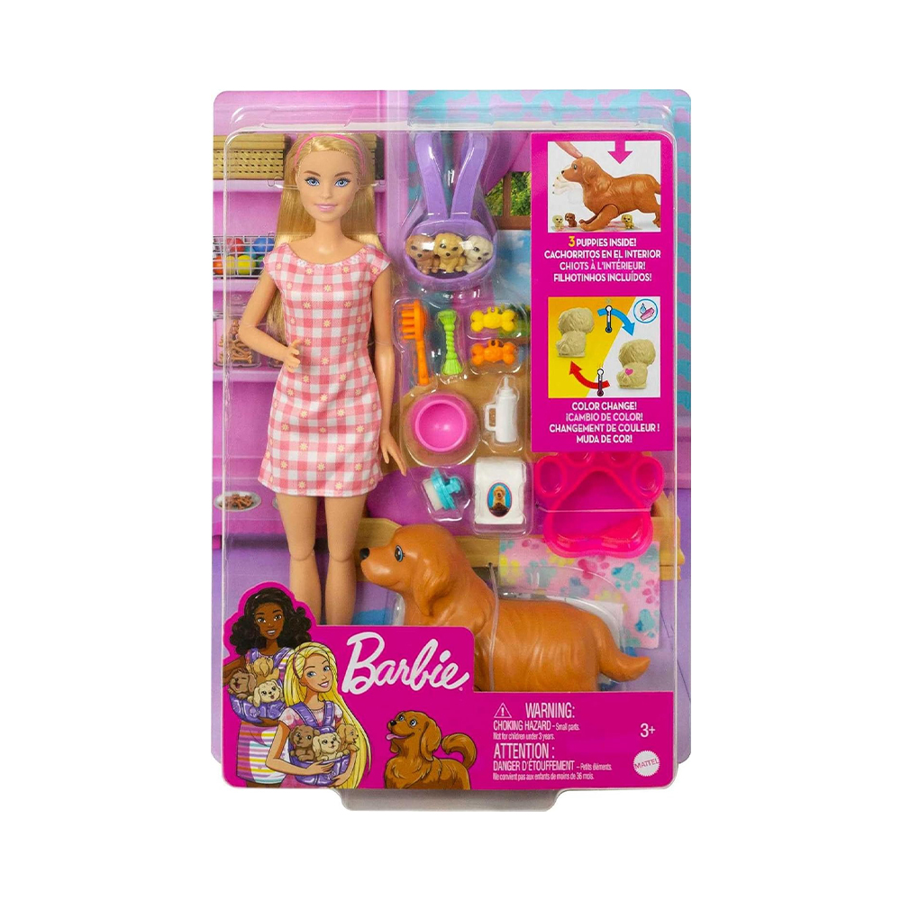 Mattel Barbie Doll Newborn Pups Playset With Blonde Doll, Mommy Dog And 3 Puppies, Kids Toys - Image 2