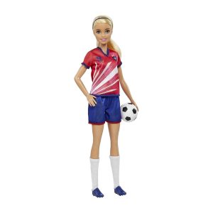 Mattel Barbie Soccer Doll Blonde, #9 Uniform Soccer Ball Cleats Socks 3 & Up