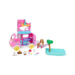 Mattel Barbie Chelsea 2-in-1 Camper Playset With Chelsea Small Doll, 2 Pets & 15 Accessories