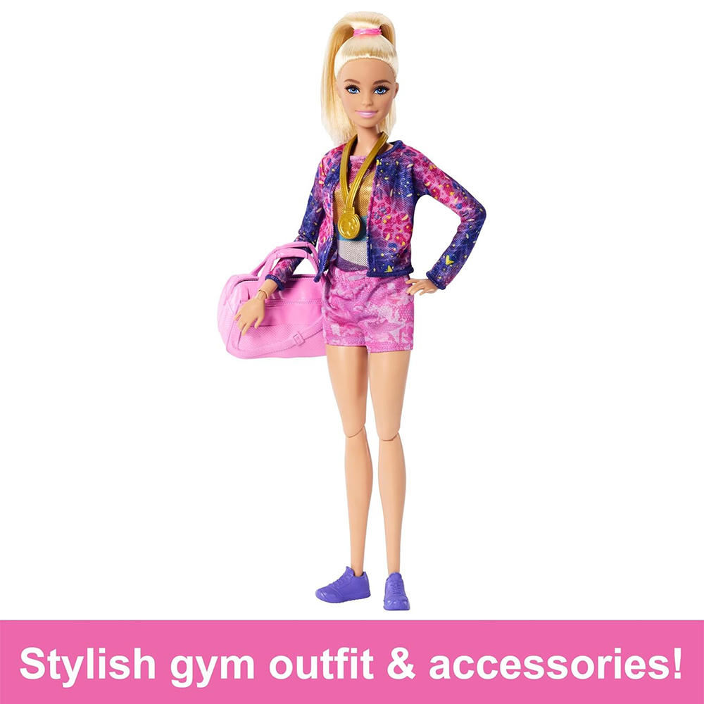 Mattel Barbie Gymnastics Playset With Blonde Fashion Doll, Balance Beam, 10+ Accessories & Flip Feature - Image 4