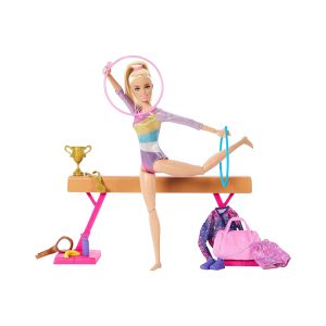 Mattel Barbie Gymnastics Playset With Blonde Fashion Doll, Balance Beam, 10+ Accessories & Flip Feature