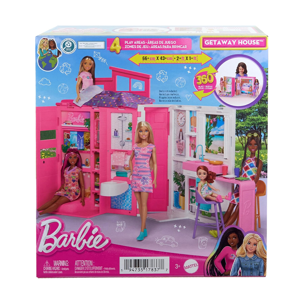 Mattel Barbie Getaway House, Doll House Playset With 4 Play Areas And 11 Decor Accessories - Image 2