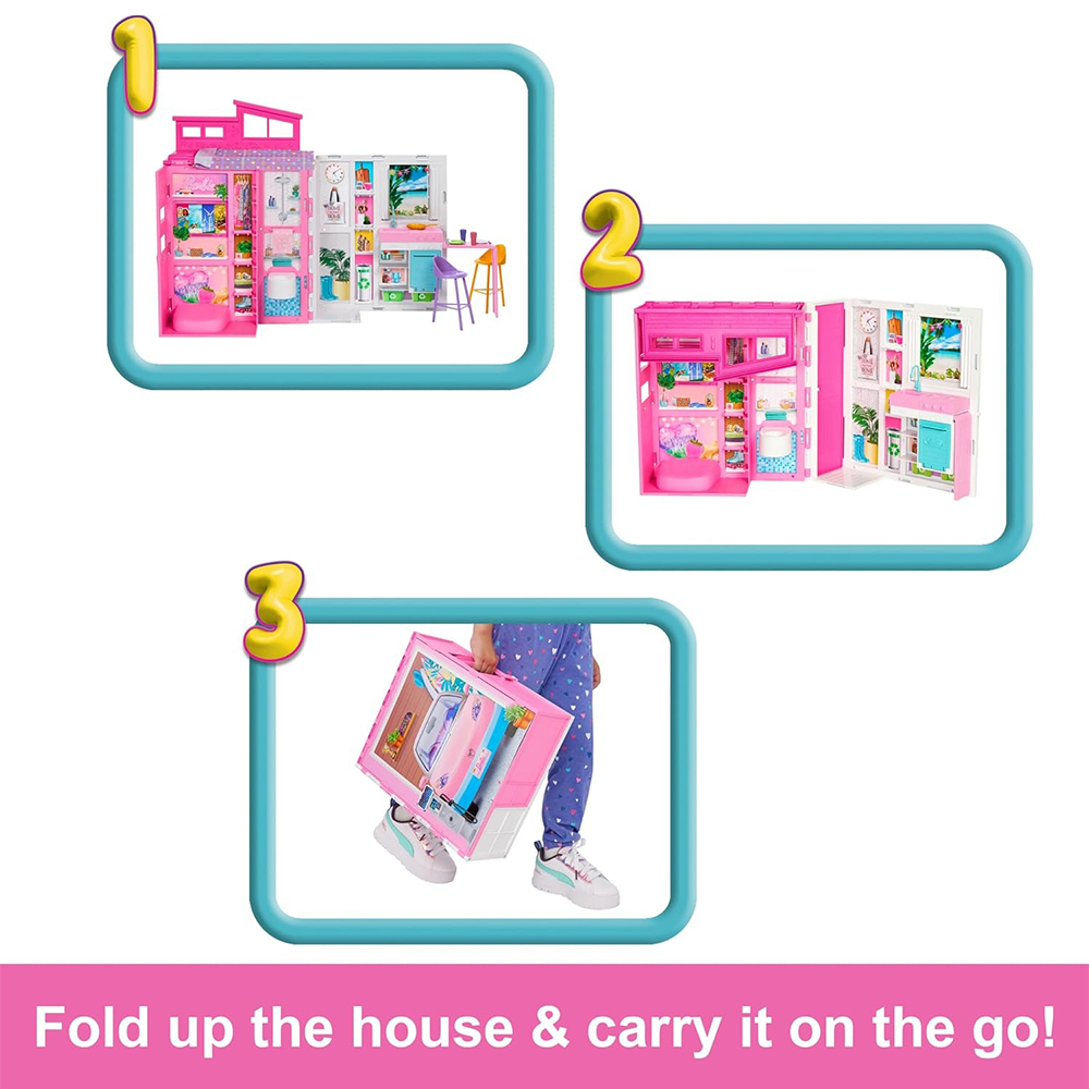 Mattel Barbie Getaway House, Doll House Playset With 4 Play Areas And 11 Decor Accessories - Image 3