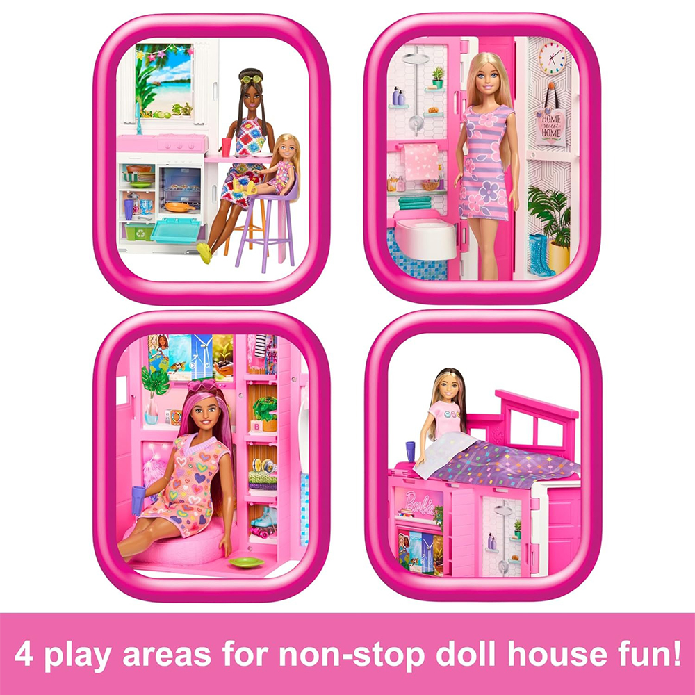 Mattel Barbie Getaway House, Doll House Playset With 4 Play Areas And 11 Decor Accessories - Image 4