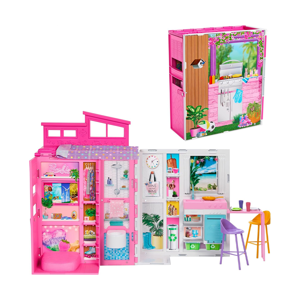 Mattel Barbie Getaway House, Doll House Playset With 4 Play Areas And 11 Decor Accessories