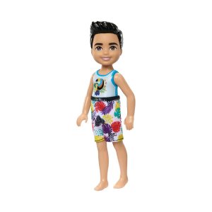 Mattel Barbie Chelsea Small Doll With Beach Swimsuit, Toucan & Tropical Leaf Print, Black Hair & Brown Eyes